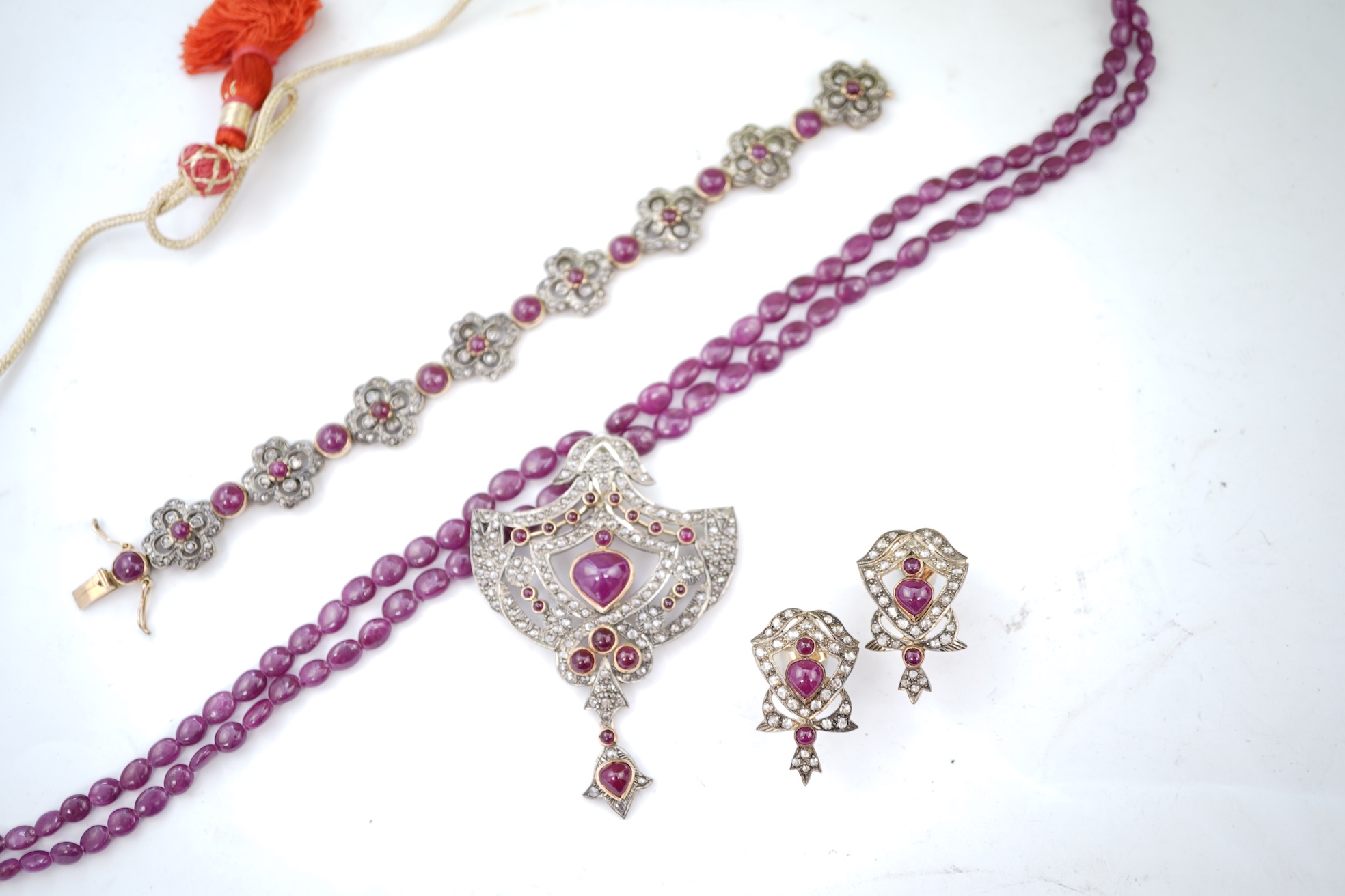 A ruby and diamond parure, India